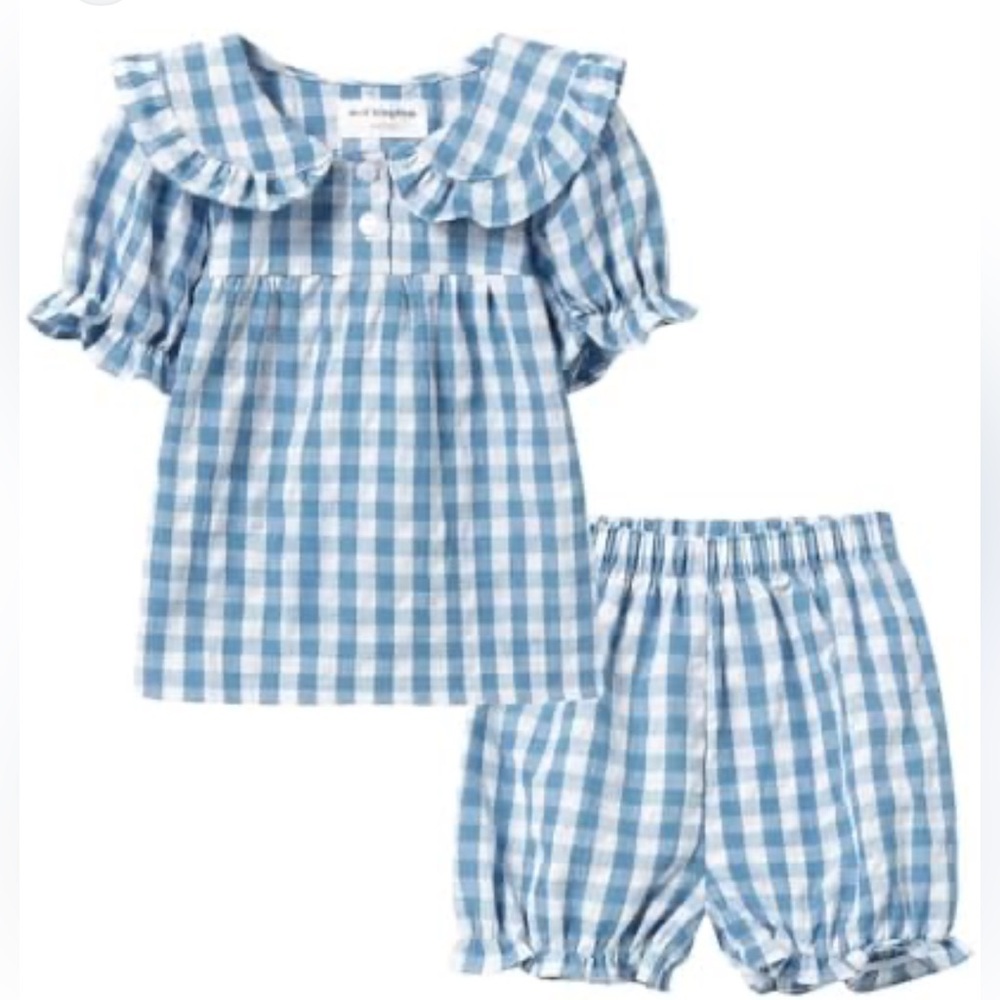 Mud Kingdom Kids Summer Pajama Set Plaid Blue White Gingham